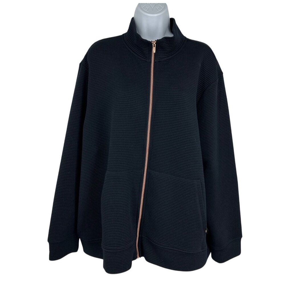 Skechers Hoodless Hoodie Ribbed Full Zip Black Zip-Up Jacket 3XL
